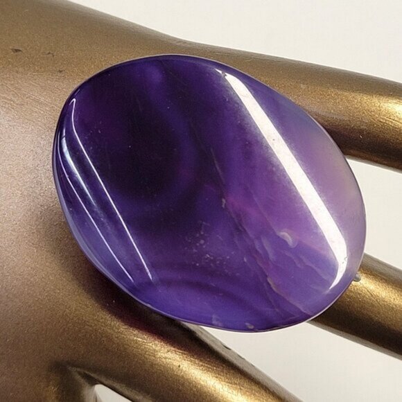 Purple Agate Ring Adjustable Band Handmade Semi Precious Ring - Picture 2 of 7